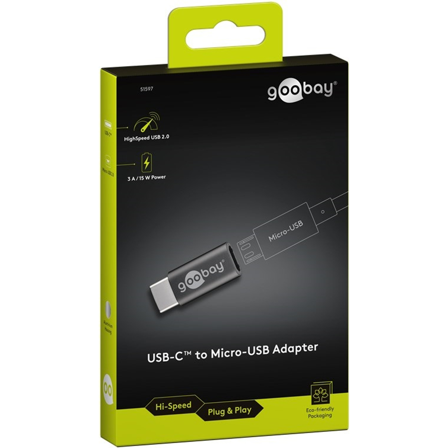 Goobay USB-C (apa) - Micro USB 2.0 (anya) OTG adapter, szürke